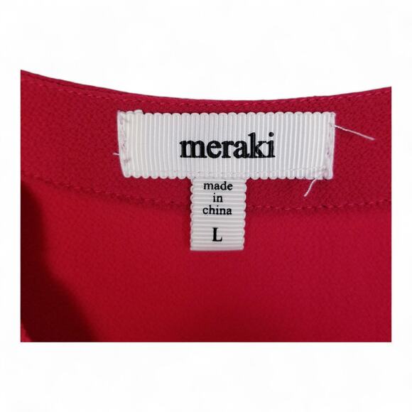 MERAKI Hi/Lo Sheath Dress Red Roll-Tab Sleeves Deep V-neck Belted - Size L - Picture 7 of 9